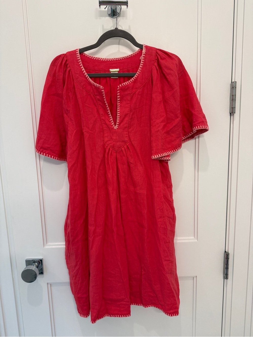 Magaschoni Poppy Stitch Finley Flutter Sleeve Linen Dress Large